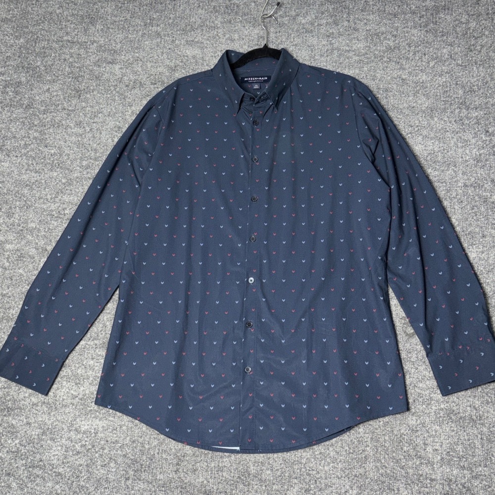 Mizzen+Main Shirt Mens L Navy Leeward Performance Chevron Trim Fit 4 Way Stretch